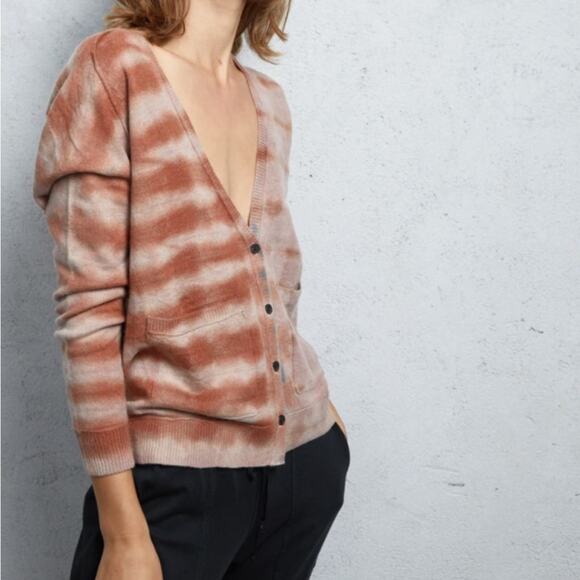 Raquel Allegra Tie-Dye Tiger Cashmere V neck Cardigan Sweater - Picture 2 of 7